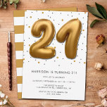 Modern guldfärgad ballong 21:a födelsedag inbjudningar<br><div class="desc">Fira i stil med trendiget födelsedagsfest inbjudan. Utformningen är enkel att anpassa med din egen formulering och din familj och dina vänner kommer att bli glada när de tar emot dessa fantastiska inbjudningskort i party.</div>
