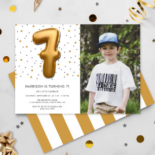 Modern guldfärgad foil Balloon 6e Birthday Photo Inbjudningar