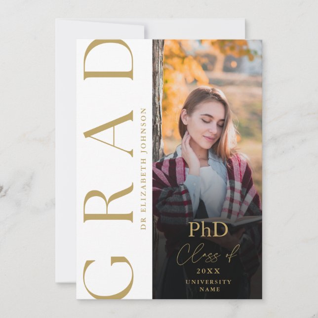 Modern guldfoto PhD-examensbevis Inbjudningar (Framsida)