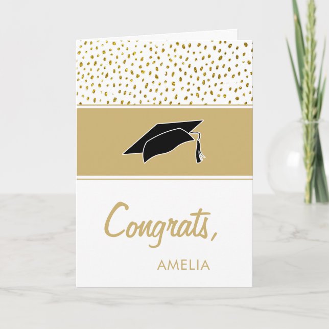 Modern guldglitter Congrats examensmössa Kort (Framsida)