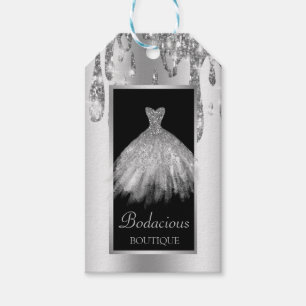 Modern guldglitterklänning drarper presentetikett