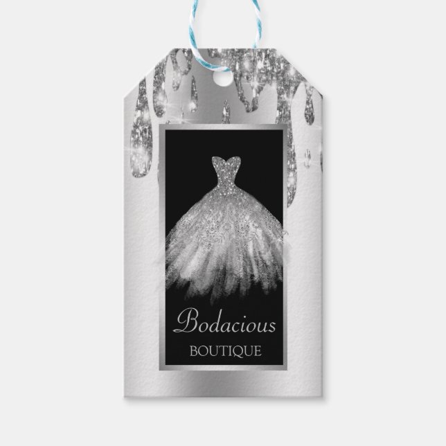 Modern guldglitterklänning drarper presentetikett (Framsidan)