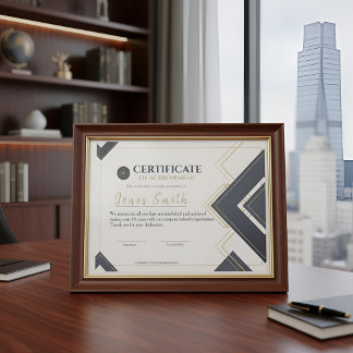 Modern guldgrå certifikat för prestation design