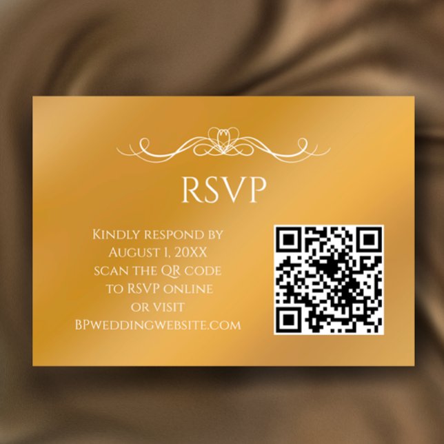 Modern guldgradient anpassad QR-kod bröllop OSA Kort (Customize this faux gold gradient RSVP card with your QR code and elegant calligraphy script.)