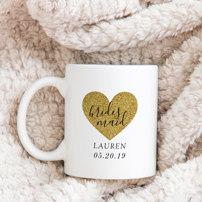 Modern Guldhjärta Personlig Brudtärna Gåva Kaffemugg (Skapare uppladdad)