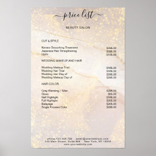 Modern guldmarmor glitter salong prislista affisch
