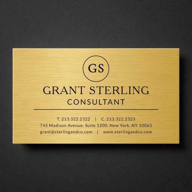 Modern guldmetallisk konsult luxuös monogram visitkort (Skapare uppladdad)