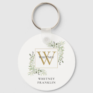 Modern guldmonogram Elegant grönska Nyckelring