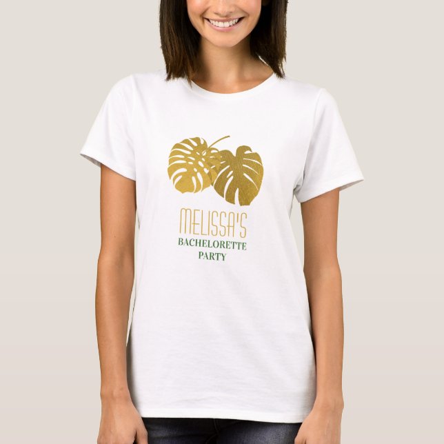 Modern guldpäron Monstera blad möhippa T Shirt (Framsida)