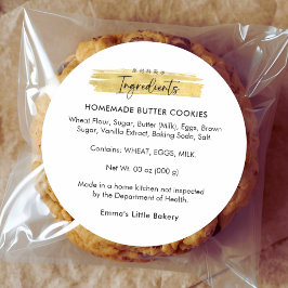 Modern guldpenseldrag bageri ingrediens produkt runt klistermärke