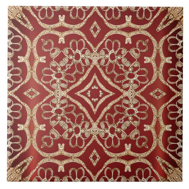 Modern guldröd blomkeramisk kakel (Framsidan)