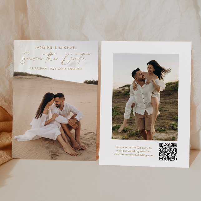 Modern guldskrift QR-kod 2 foto Spara Datumet (Skapare uppladdad)