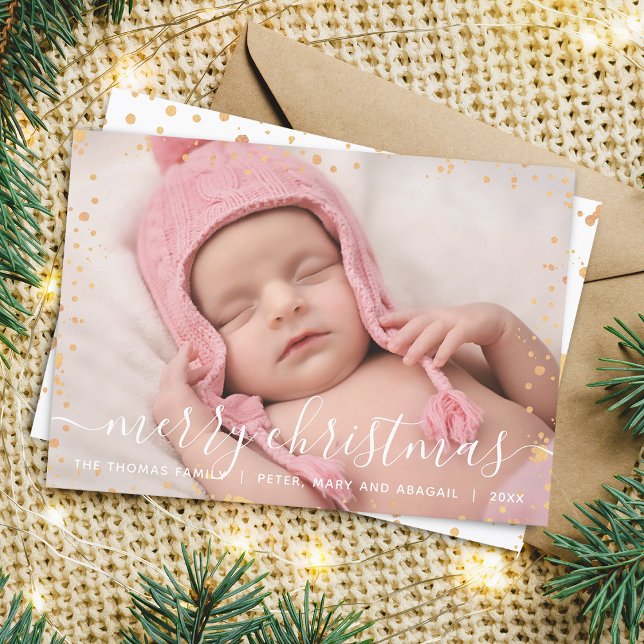 Modern Guldstänk God Jul Julkort (Modern Faux Gold Splash Merry Christmas Photo Card)