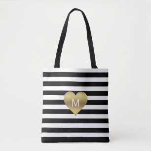 Modern guldsvartvit görar randig Monogrammed Tygkasse