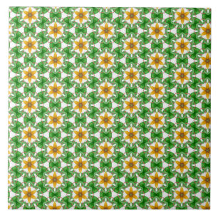 Modern gulgrön abstrakt geometrisk blommig kakelplatta