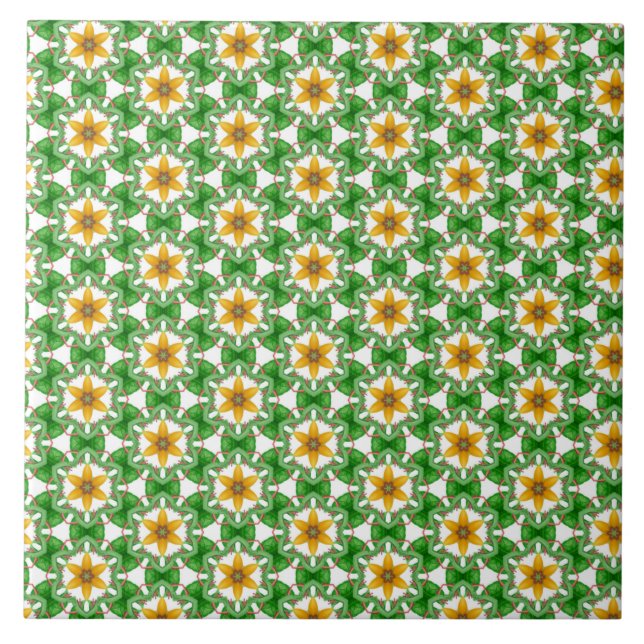 Modern gulgrön abstrakt geometrisk blommig kakelplatta (Framsidan)