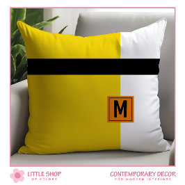 Modern Gult Black Färg Block Monogrammed Kudde