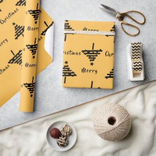 Modern Gult Black Julgran Mönster Helgdag Presentpapper