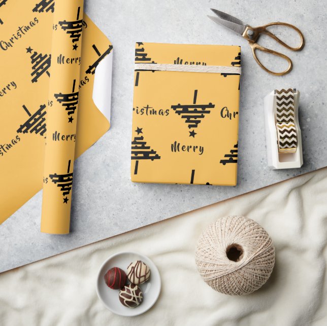 Modern Gult Black Julgran Mönster Helgdag Presentpapper (Hantverk)