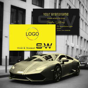 Modern Gult Black med Monogram och enkel Logotyp Visitkort