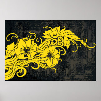 Modern gult blommigt decor pano poster