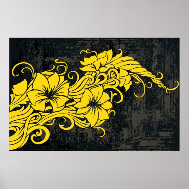 Modern gult blommigt decor pano poster (Framsidan)