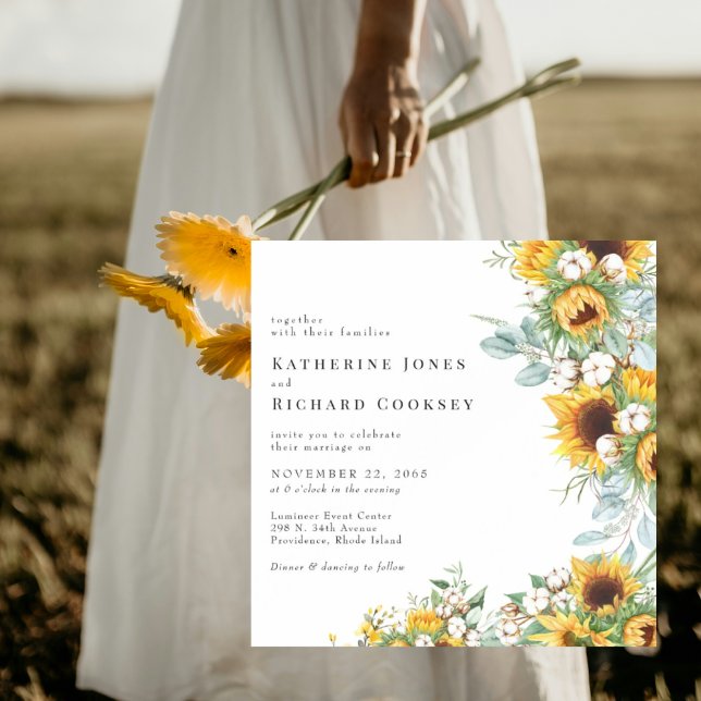 Modern Gult Blommigt Solblommor i Bröllop Magnetisk Inbjudningskort (Skapare uppladdad)