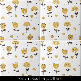 Modern Gult Blommigt utan sjölösa Mönster Kakelplatta