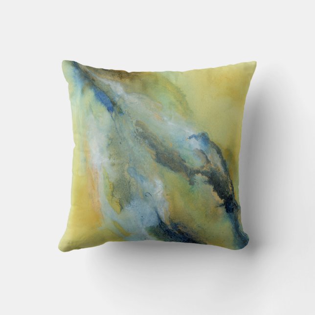 Modern Gult Blue Abstrakt Marble Mönster Kudde (Baksida)