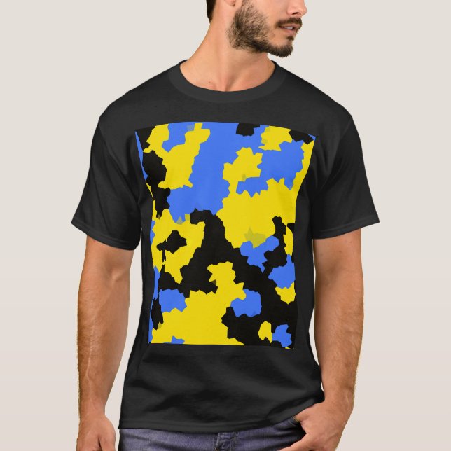 Modern Gult Blue Black Mönster Design Abstrakt T Shirt (Framsida)