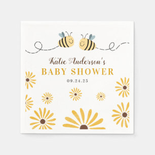 Modern Gult Bumblebee och Solblommor Baby Shower Pappersservett