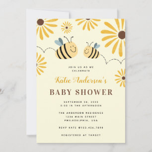 Modern Gult Bumblebee och Solrosbabyskor Inbjudningar