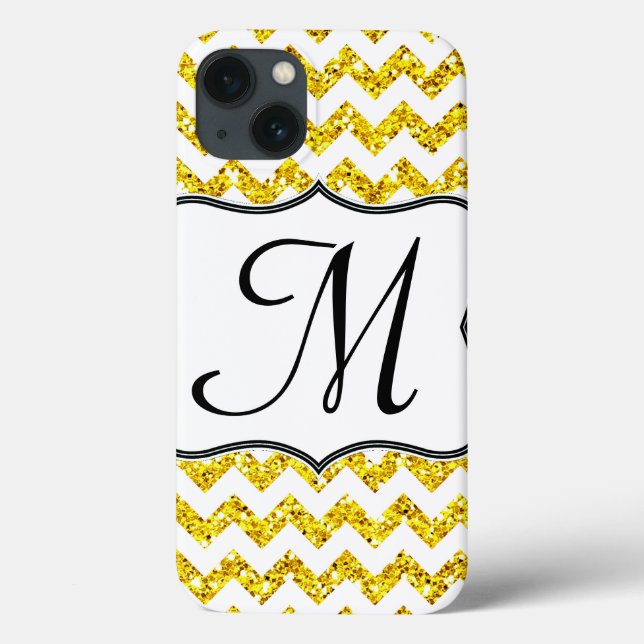 Modern Gult Chevron Girly Monogram IPAD Case (Baksida)