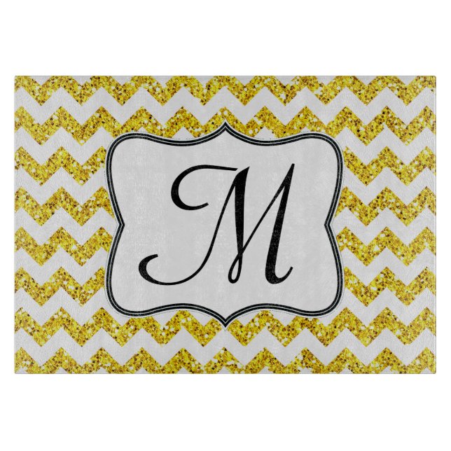 Modern Gult Chevron Monogram Glasskärl (Framsidan)