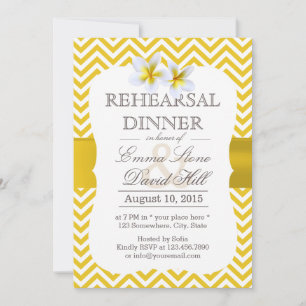 Modern Gult Chevron Plumeria Rehearsal Middag Inbjudningar