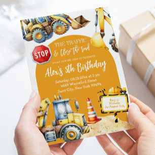 Modern Gult Construction Boy Birthday-inbjudan Inbjudningar