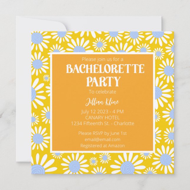 Modern Gult Daisy Bachelorette Inbjudningar (Framsida)