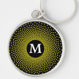 Modern Gult Dot Mönster med MONOGRAM-nyckelkedja Rund Silverfärgad Nyckelring