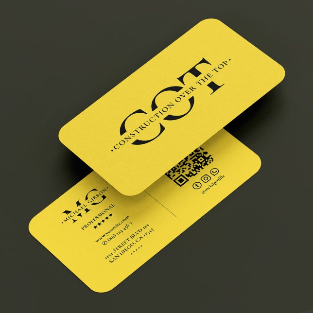 Modern Gult för bygg- och anläggningsmonogram Visitkort (Modern Construction Monogram Contractor Yellow Business Card
)