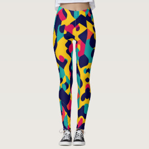 Modern Gult för tvist blått Rosa Geometric Mönster Leggings