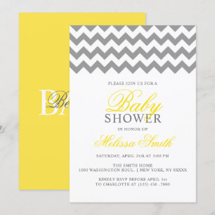 Modern Gult Grått Chevron-Neutralt BABY SHOWER Inbjudningar