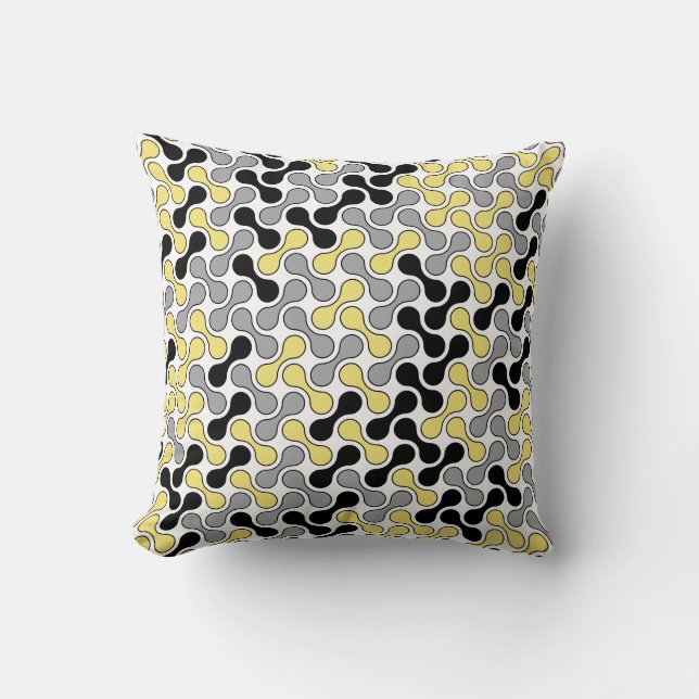 Modern Gult Grått Geometric Metaball Mönster Kudde (Framsida)