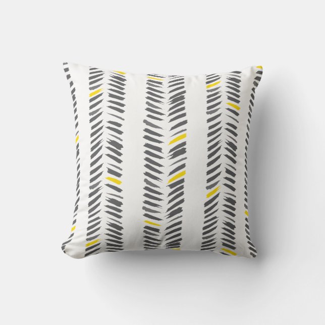 Modern Gult Grått Herringbone Mönster Kudde (Framsida)