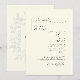 Modern Gult Greenery Bride Parents Bröllop Inbjudningar