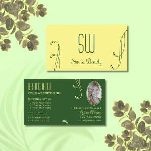 Modern Gult Grönt Ornate med Monogram och Photo Visitkort