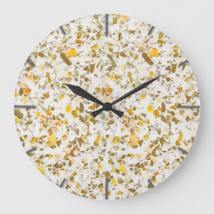 Modern Gult & Guld Speckles Terrazzo Mönster Stor Klocka