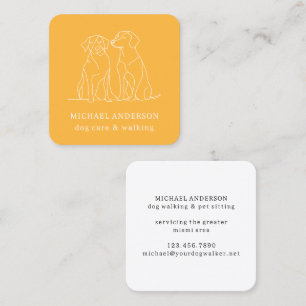 Modern Gult Hund Walking Dog Walker Pet Sitter Fyrkantigt Visitkort
