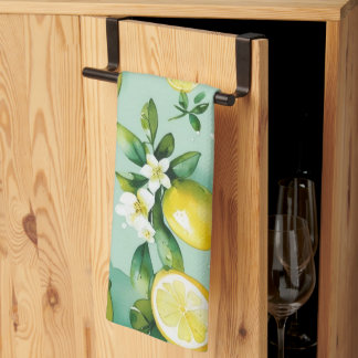 Modern gult lemon blommigt  script möhippa kökshandduk