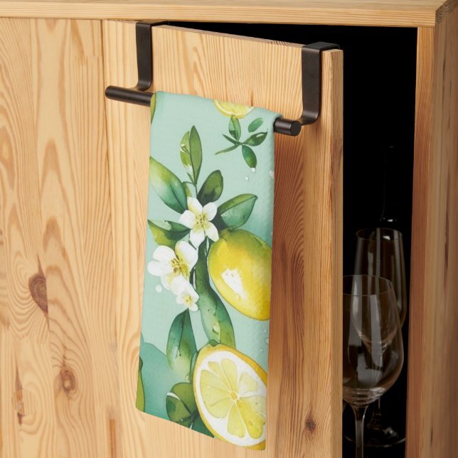 Modern gult lemon blommigt  script möhippa kökshandduk (Thirds Fold)