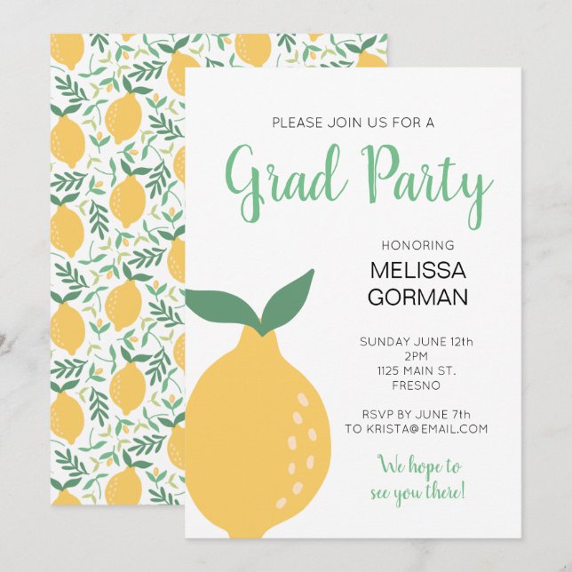 Modern Gult Lemon Grad Party Inbjudningar (Fram/baksida)